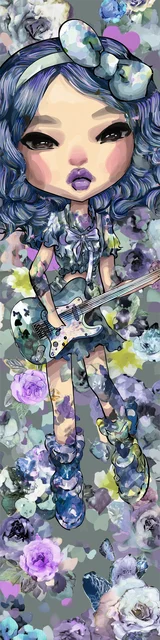 Free kawaii bookmark featuring a standing girl playing guitar